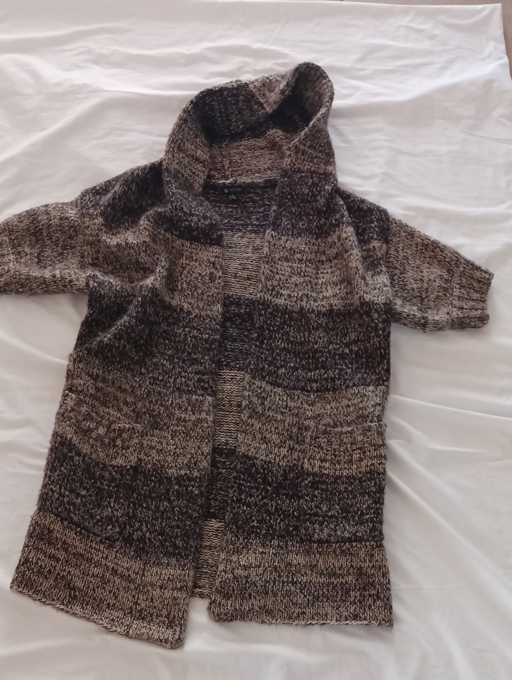Women's Open-Front Hooded Knit Cardigan - Brown & Beige